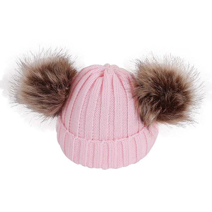 Wholesale Hat Yarn Imitation Raccoon Ball Kids Hat Scarf Set JDC-FH-Shengs003
