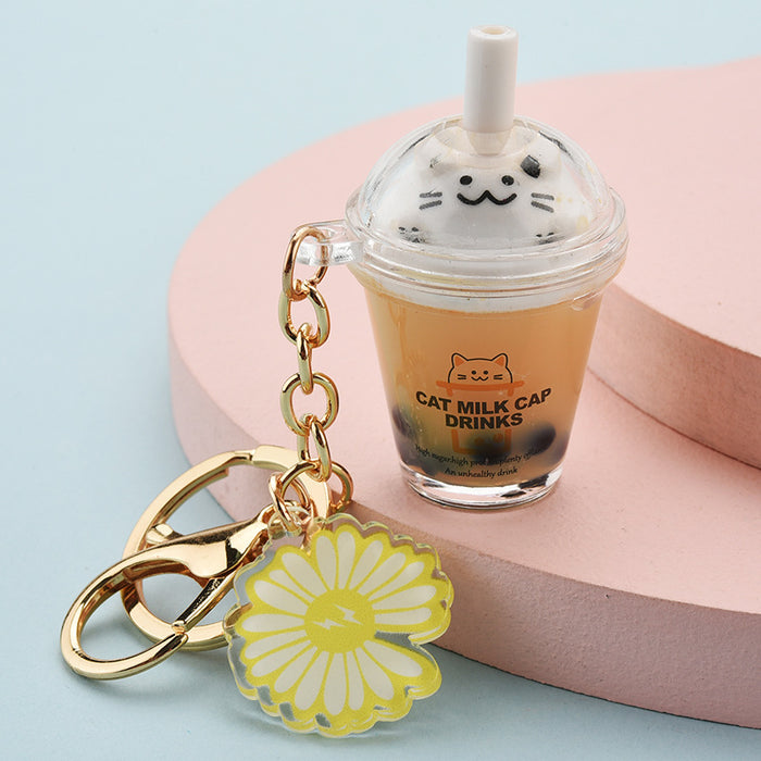 Wholesale cute acrylic cat milk tea cup keychain JDC-KC-YPin014