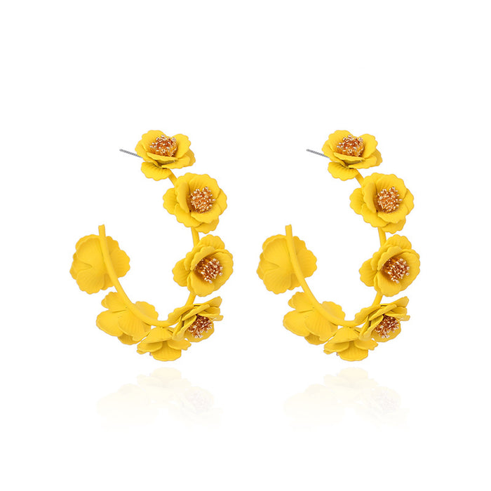 Wholesale Geometric C Shape Cute Flower Handmade Earrings MOQ≥2 JDC-ES-Yir004