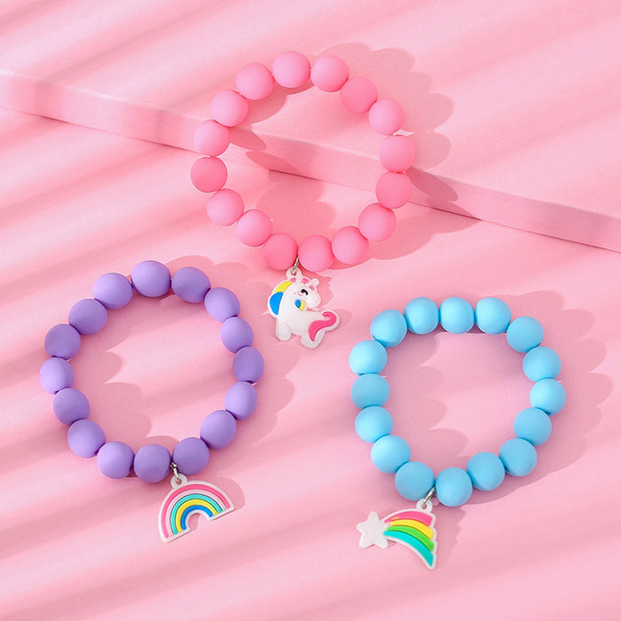Wholesale bracelet cute soft pvc with rubber feel paint beads children's bracelet three-piece set JDC-BT-YiL001