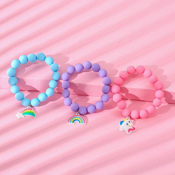 Wholesale bracelet cute soft pvc with rubber feel paint beads children's bracelet three-piece set JDC-BT-YiL001