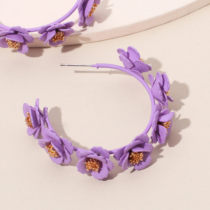 Wholesale Geometric C Shape Cute Flower Handmade Earrings MOQ≥2 JDC-ES-Yir004