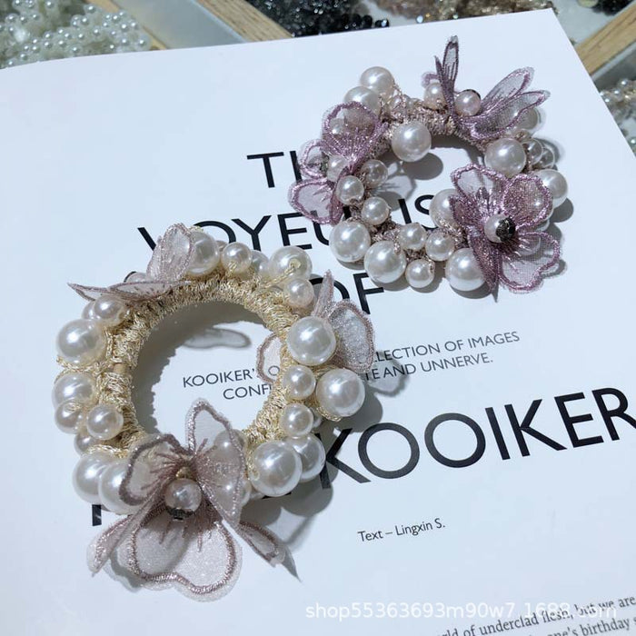 Wholesale Flower Pearl Hair Band Hand Braided Hair Rope JDC-HS-TengH001
