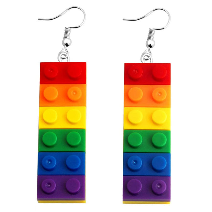 Wholesale Rainbow Building Blocks Acrylic Necklace Earrings MOQ≥3 JDC-ES-Caitao006