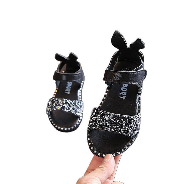 Wholesale Kids Rabbit Ear Sandals Girls Sequin Rhinestone Roman Shoes JDC-SD-HuiX001