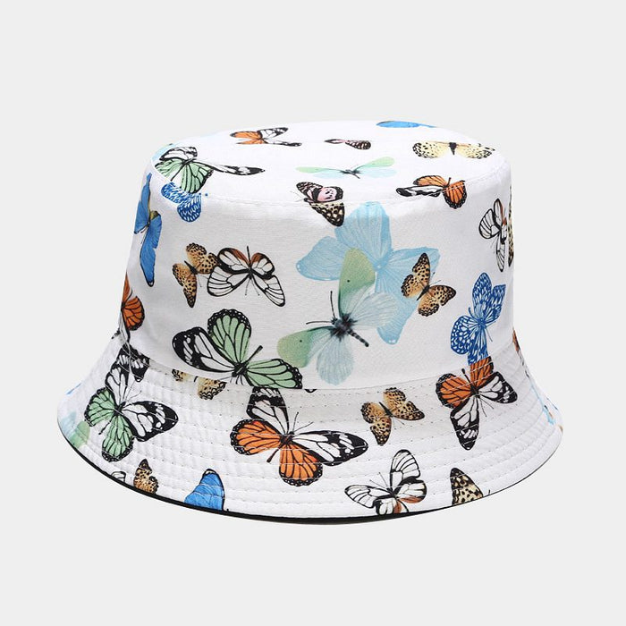 Wholesale colorful butterfly pattern fisherman hat women summer pure cotton MOQ≥2 JDC-FT-LvYi003
