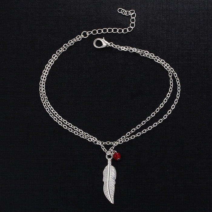 Wholesale New Leaf Alloy Feather Pendant Anklet JDC-AS-GSHR005
