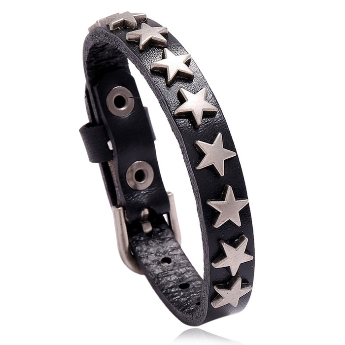 Wholesale Bracelet Leather Alloy Pentagram Punk JDC-BT-PK039