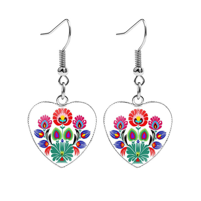 Wholesale Earrings Metal Time Gemstone Heart Shape Colorful Pattern JDC-ES-NH012