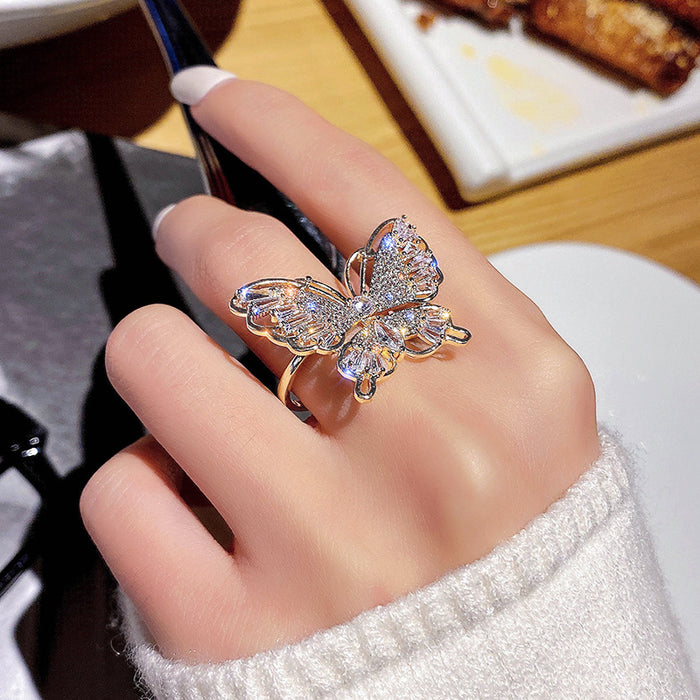Wholesale Butterfly Zircon Copper Ring JDC-RS-YaD002