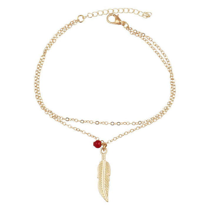 Wholesale New Leaf Alloy Feather Pendant Anklet JDC-AS-GSHR005