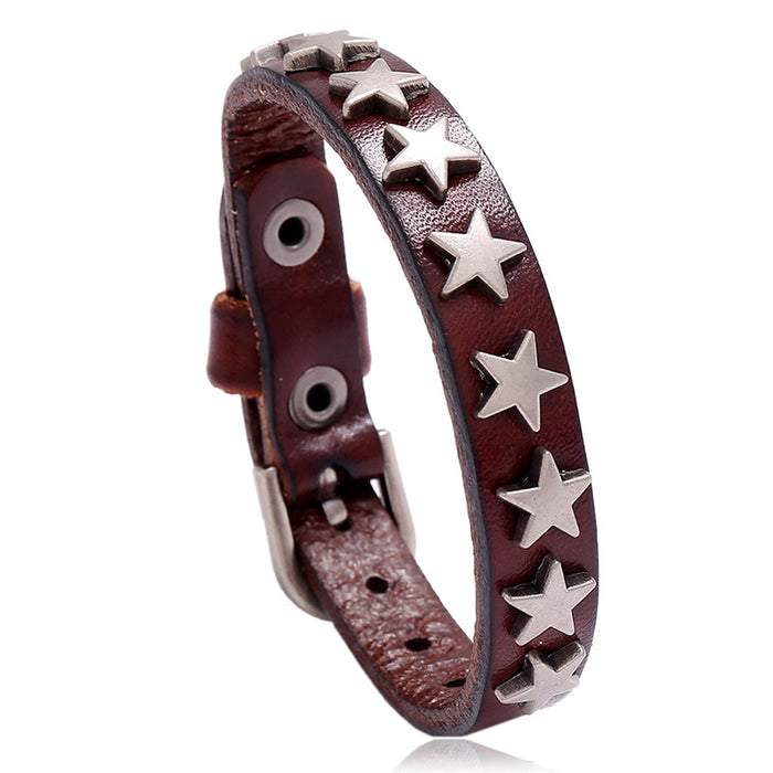 Wholesale Bracelet Leather Alloy Pentagram Punk JDC-BT-PK039