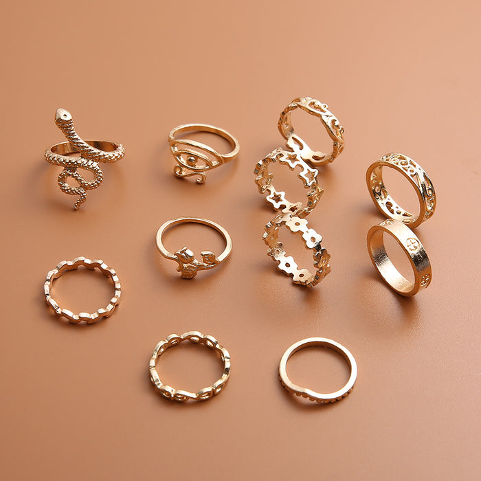Wholesale Ring Alloy 11 Piece Set Full Diamond Shine Snake Shape MOQ≥2 JDC-RS-MYL010