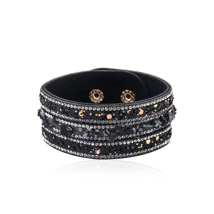 Wholesale Bracelet Leather Vintage Irregular Colorful Crystal Gravel MOQ≥2 JDC-BT-YiN079