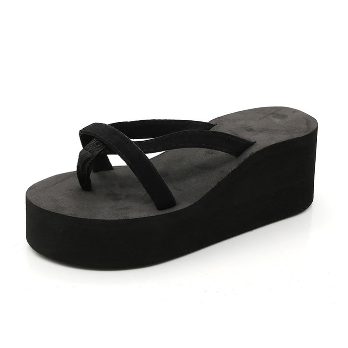 Wholesale solid color beach flip-flops fashion high heel wedge heel platform flip flops JDC-SD-ShunX001
