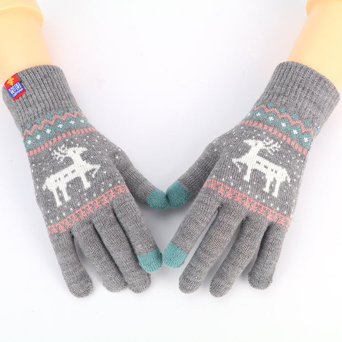 Wholesale Gloves Cashmere Christmas Double Layer Warm Touch Screen JDC-GS-JiaT002