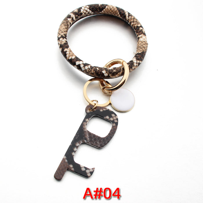 Wholesale PU Leather Contactless Door Opener Acrylic Wrist Keychain MOQ≥6 JDC-KC-NuoYi002