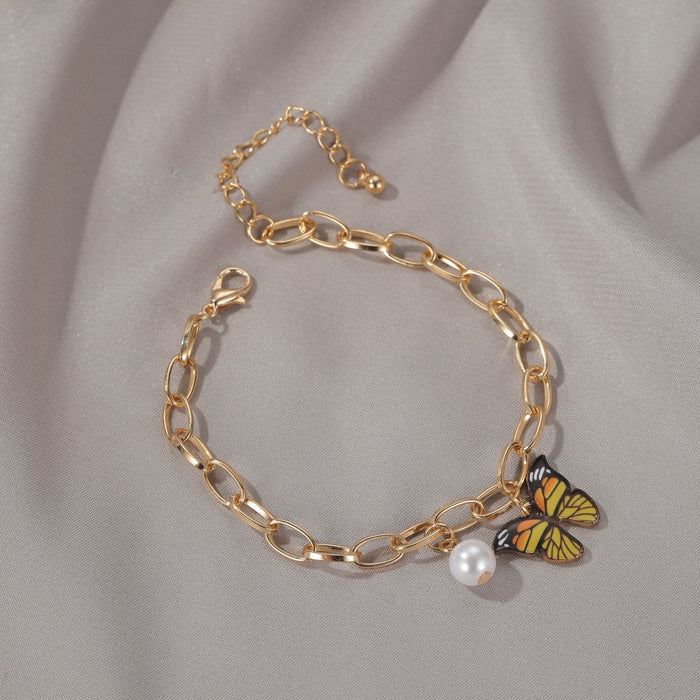 Jewelry WholesaleWholesale Color Butterfly Alloy Pearl Thick Chain Bracelet JDC-BT-A028 Bracelet 妙雅 %variant_option1% %variant_option2% %variant_option3%  Factory Price JoyasDeChina Joyas De China