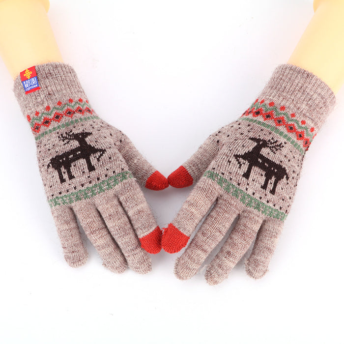 Wholesale Gloves Acrylic Christmas Double Deer Touch Screen MOQ≥2 JDC-GS-XinR002
