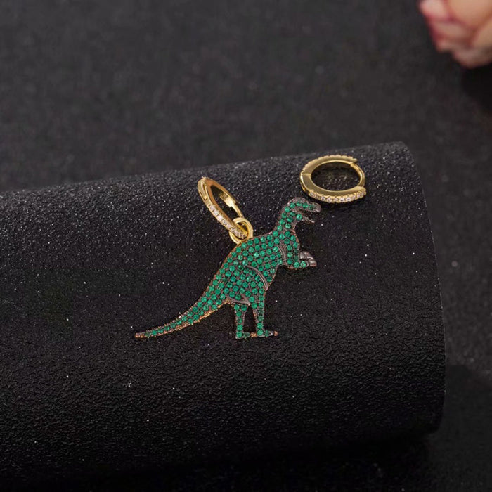 Wholesale Alloy Asymmetric Rhinestone Green Dinosaur Earrings MOQ≥2 JDC-ES-qiuse008