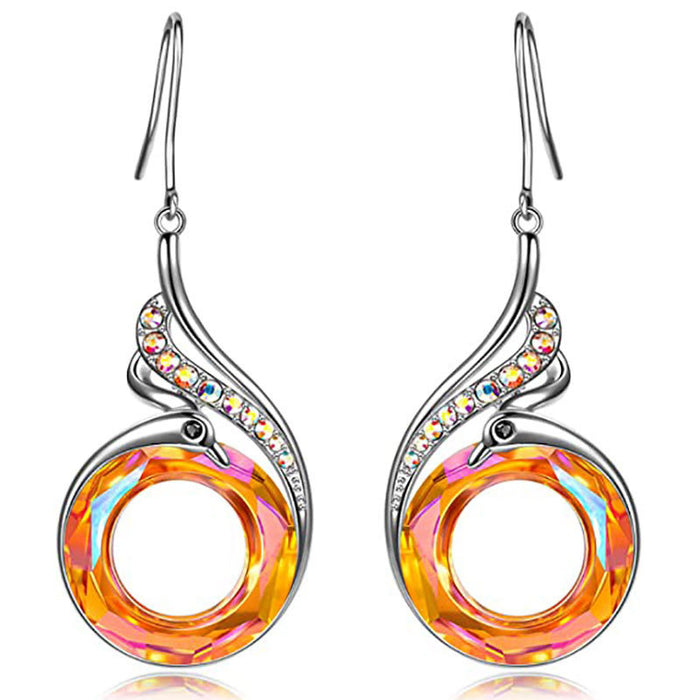 Wholesale alloy earrings colorful crystal phoenix ethnic wind Phoenix MOQ≥2 JDC-ES-qiuse007