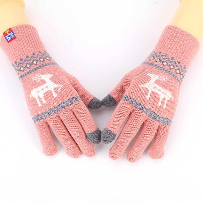 Wholesale Gloves Cashmere Christmas Fawn Double Layer Warm Outdoor Touchable Screen JDC-GS-JiaT005