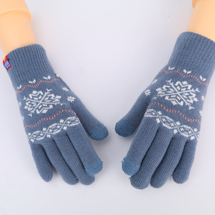 Wholesale Gloves Cashmere Christmas Snowflake Double Layer Warm Outdoor Touch Screen JDC-GS-JiaT003