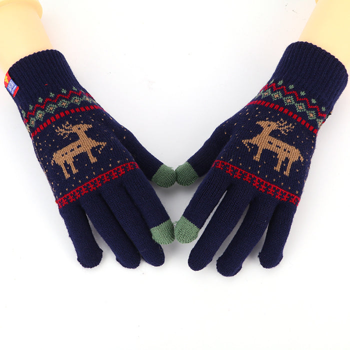 Wholesale Gloves Acrylic Christmas Double Deer Touch Screen MOQ≥2 JDC-GS-XinR002