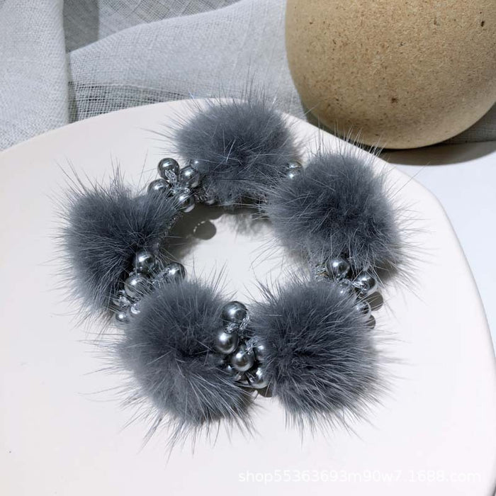 Wholesale pearl mink hair ball hair rope braided head rope JDC-HS-TengH005
