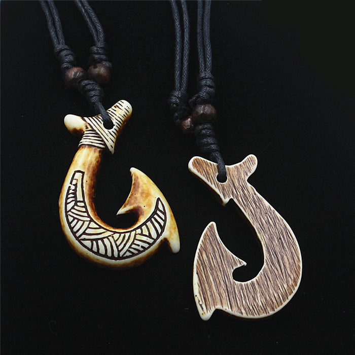 Wholesale Imitation Bone Necklace Ethnic Tribal Style Maori Fish Hook Pendant MOQ≥2 JDC-NE-Shangd010