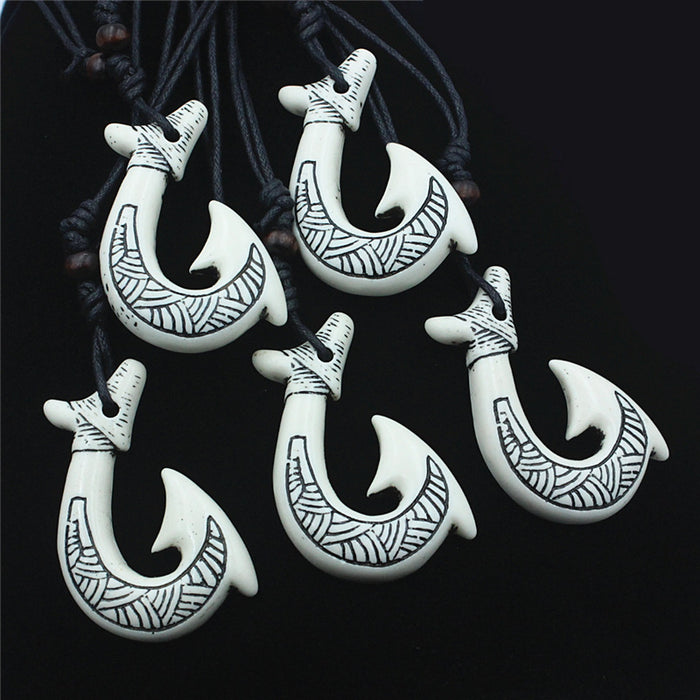 Wholesale Imitation Bone Necklace Ethnic Tribal Style Maori Fish Hook Pendant MOQ≥2 JDC-NE-Shangd010