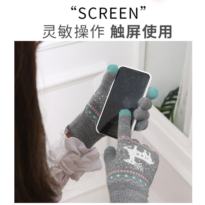 Wholesale Gloves Cashmere Christmas Double Layer Warm Touch Screen JDC-GS-JiaT001