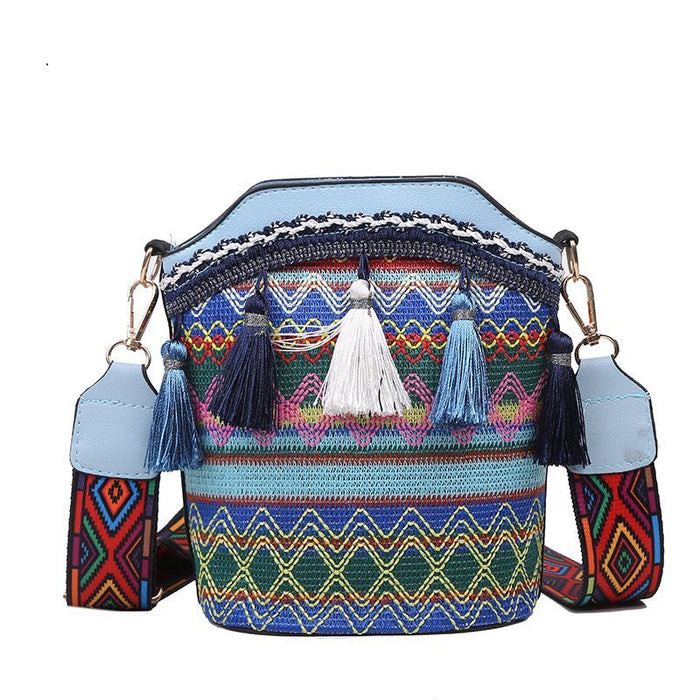 Wholesale Shoulder Bags Fabric Ethnic Style Personalized Shoulder Messenger Bag Tassel Bucket JDC-SD-Danze008