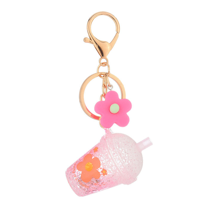 Wholesale Keychains Acrylic Hardware Cracked Small Flower Milk Tea Cup LED With Light JDC-KC-YPin032