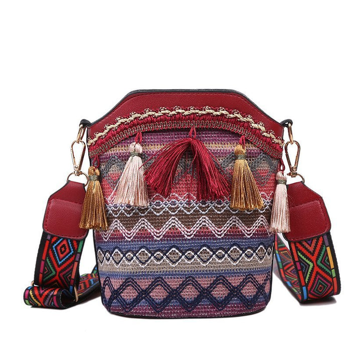 Wholesale Shoulder Bags Fabric Ethnic Style Personalized Shoulder Messenger Bag Tassel Bucket JDC-SD-Danze008