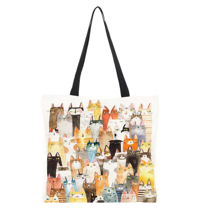 Wholesale printing cotton and linen shopping bag oil painting cat pattern environmental protection JDC-SD-QTu003