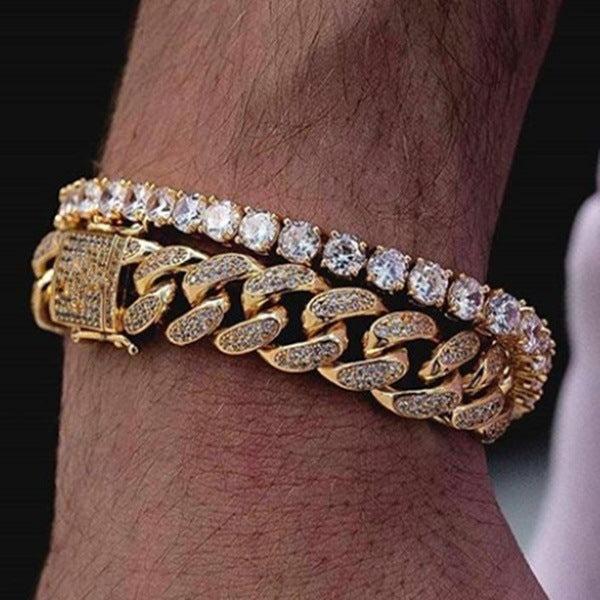 Wholesale Hip Hop Cuban Chain Jewelry Quad Bar Prismatic Men's Bracelet MOQ≥2 JDC-BT-NiC002