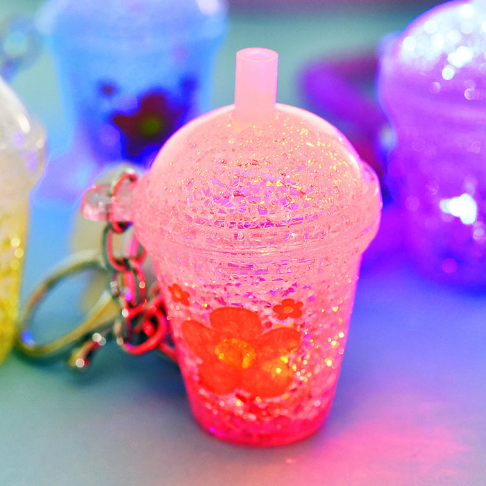 Wholesale Keychains Acrylic Hardware Cracked Daisy Tea Cup with LED Light JDC-KC-YPin031