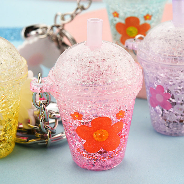 Wholesale Keychains Acrylic Hardware Cracked Daisy Tea Cup with LED Light JDC-KC-YPin031