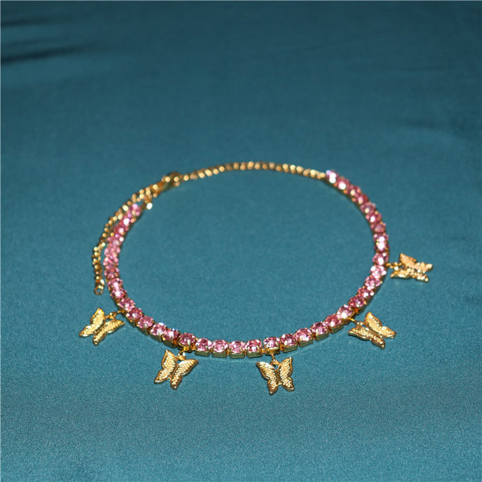 Wholesale temperament zircon encrypted claw chain beach butterfly anklet women MOQ≥2 JDC-AS-NiC004