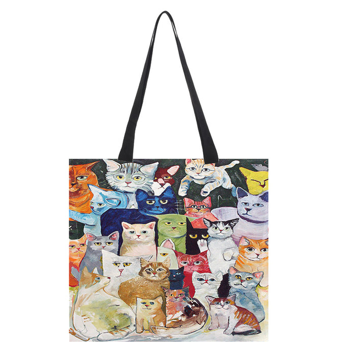 Wholesale printing cotton and linen shopping bag oil painting cat pattern environmental protection JDC-SD-QTu003