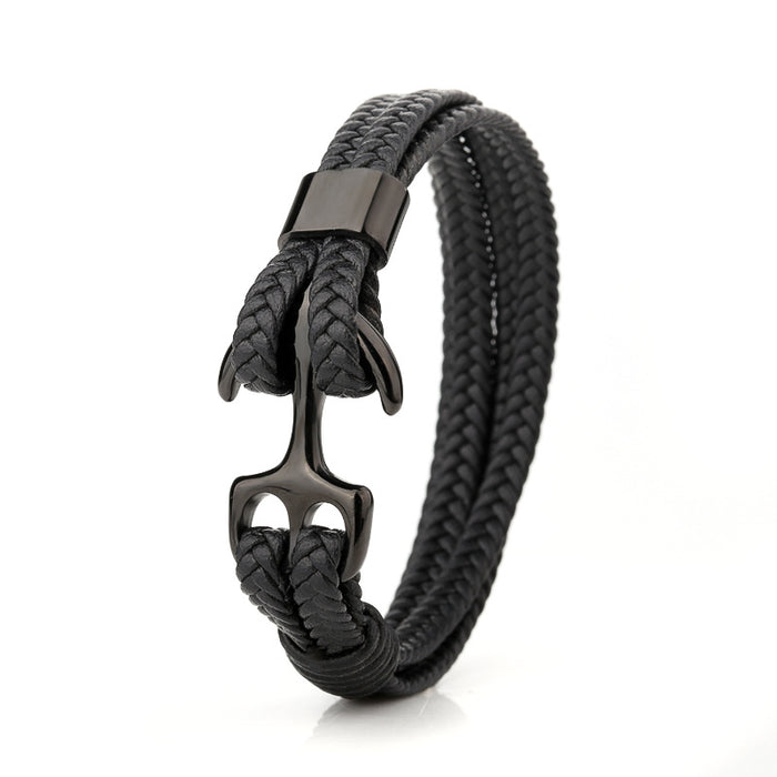 Wholesale Stainless Steel Mens Multilayer Leather Microfiber Braid Mens Leather Bracelet JDC-BT-ZiGe003