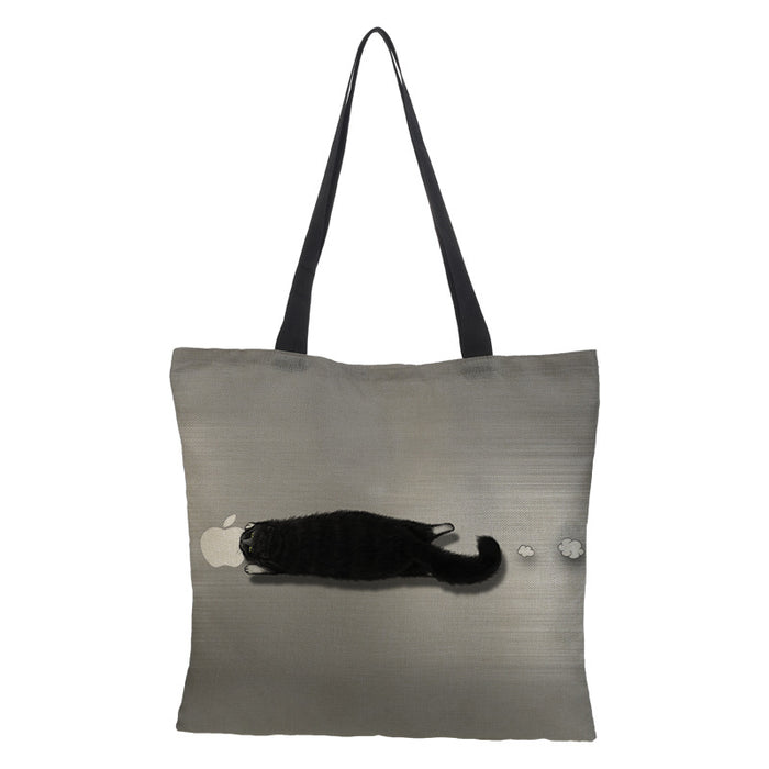 Wholesale oil painting cat printing cotton and linen shopping bags environmental protection JDC-SD-QTu007