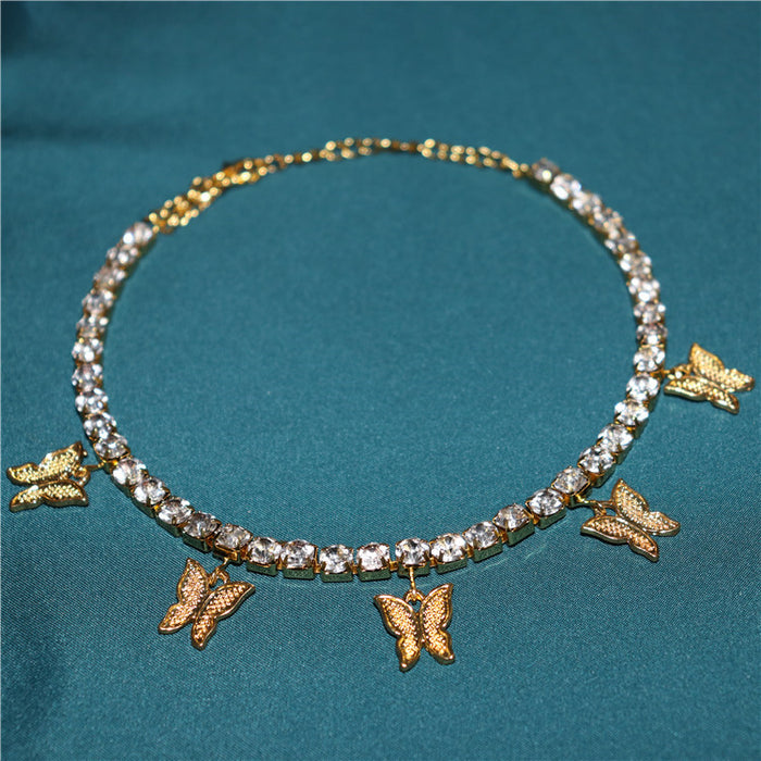 Wholesale temperament zircon encrypted claw chain beach butterfly anklet women MOQ≥2 JDC-AS-NiC004