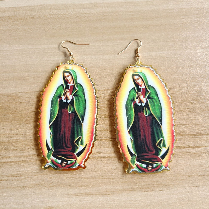 Wholesale Plastic Vintage Virgin Mary Earrings MOQ≥2 JDC-ES-XUEP040