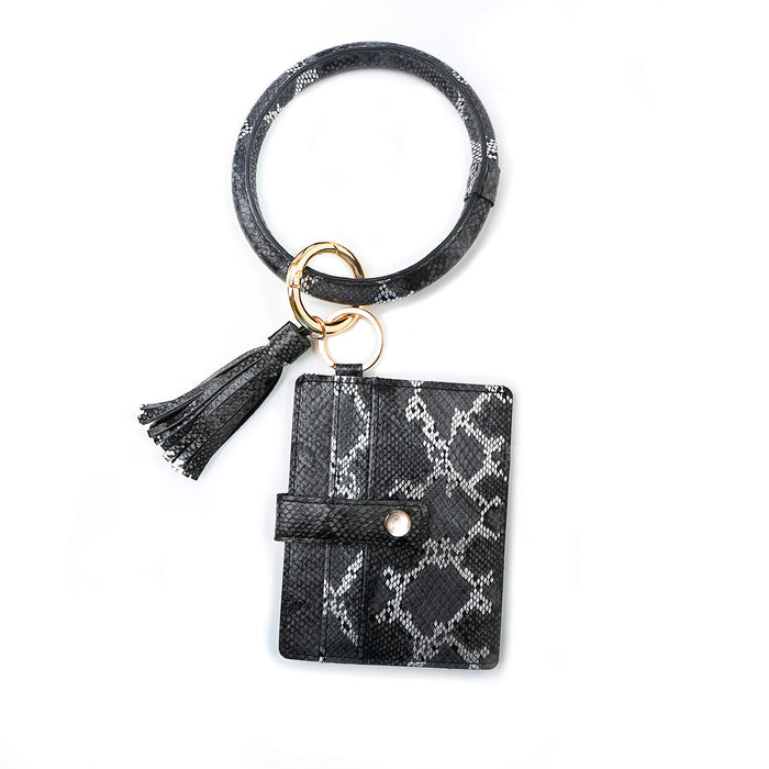 Wholesale Keychain PU Leopard Print Card Holder Bracelet Tassel MOQ≥2 JDC-KC-PREMJM002