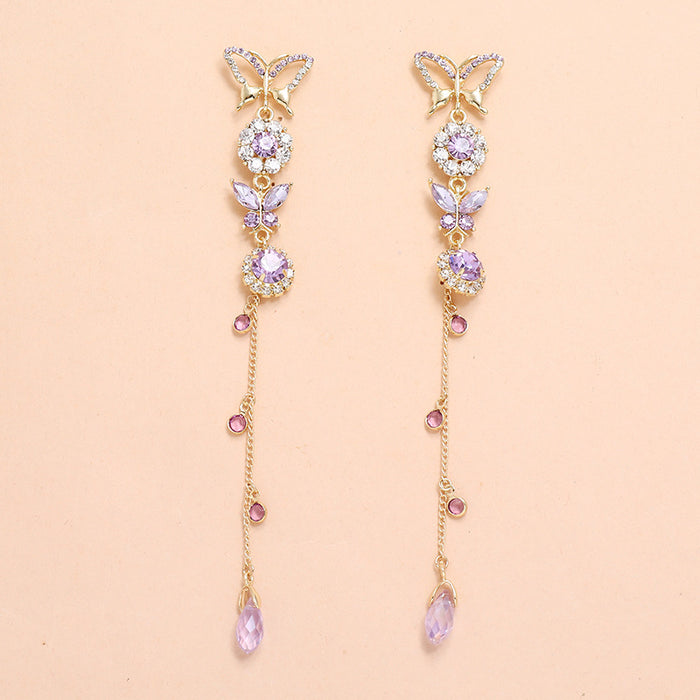 Jewelry WholesaleWholesale purple butterfly long tassel earrings JDC-ES-KaiQ029 Earrings 凯庆 %variant_option1% %variant_option2% %variant_option3%  Factory Price JoyasDeChina Joyas De China