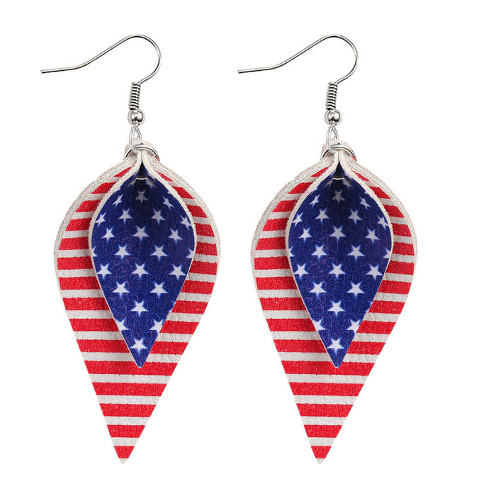 Wholesale 4th of July Independence Day Leather Earrings Printed Flag Pentagram MOQ≥2 JDC-ES-Chengy019