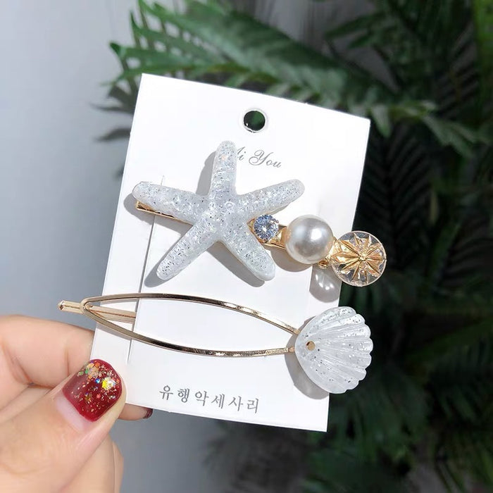 Wholesale shell hair clip two-piece set small pearl clip JDC-HC-XYi005