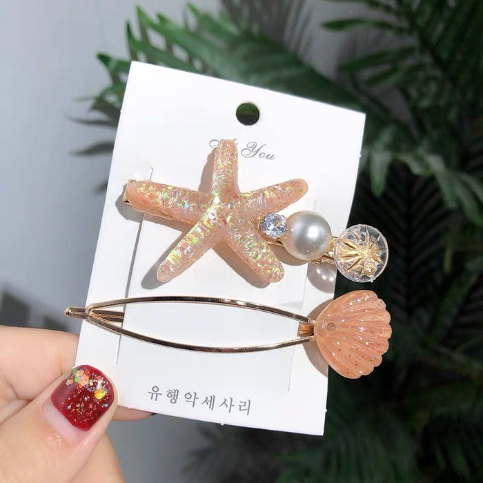 Wholesale shell hair clip two-piece set small pearl clip JDC-HC-XYi005